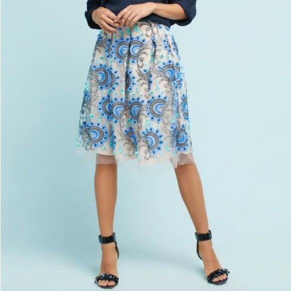NWT Anthropologie Eva Franco Blue Embroidered Solstice Tulle Skirt • Size 4 - Picture 1 of 5